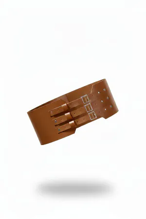 Tan Faux Leather Underbust Waspie Corset Harness with Three Buckles