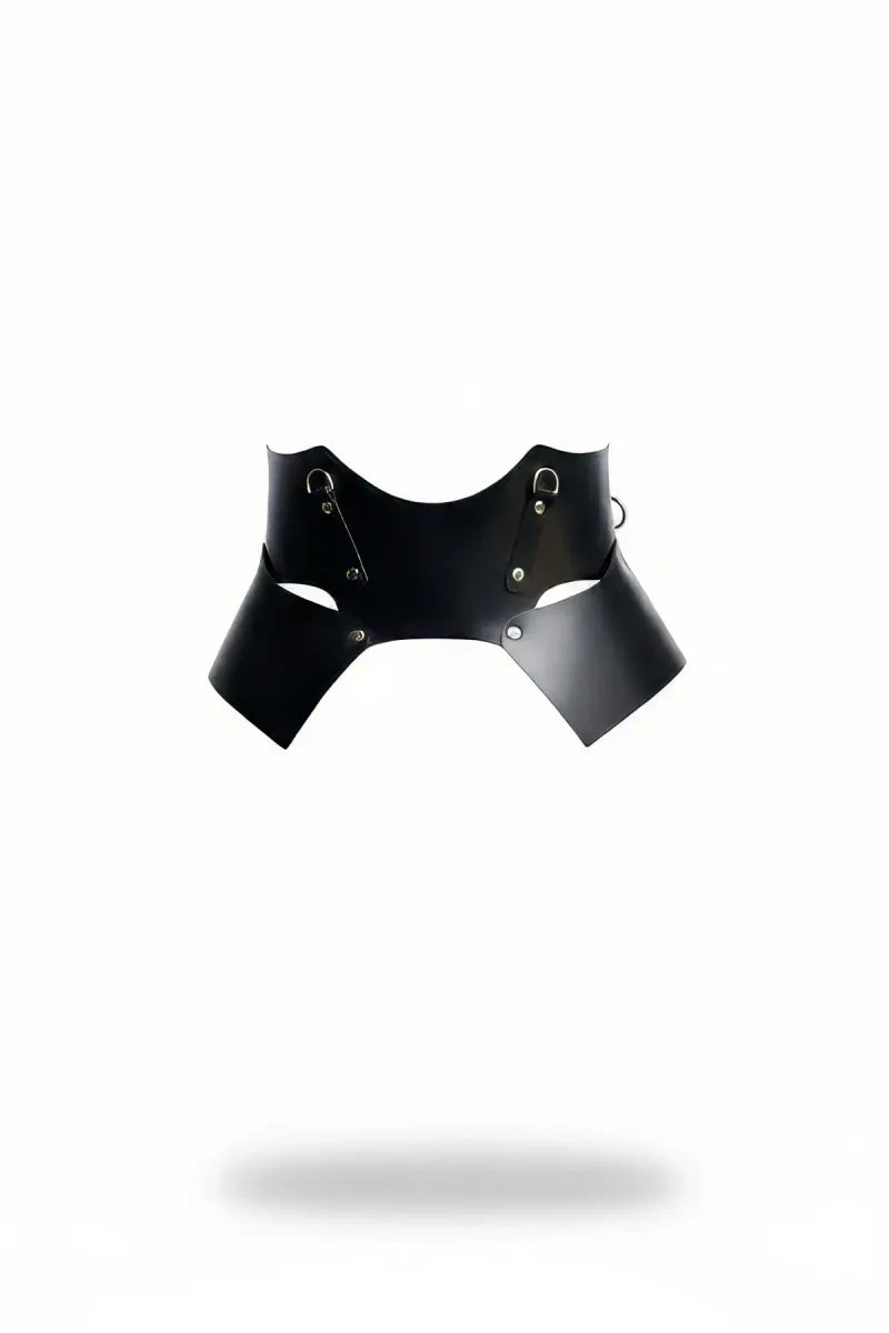 Black Wide Panel Faux Leather Waist Harness with Silver D-Rings