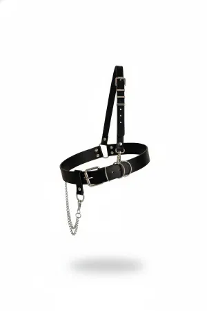 Black Faux Leather Waist Harness Single Shoulder Strap Chain Detail