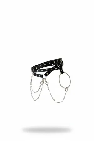 Black Faux Leather Grommet Waist Harness Draped Chains O-Ring