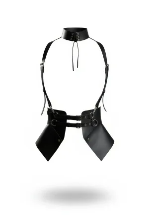 Black Faux Leather Choker Harness with Structured Hip Panels