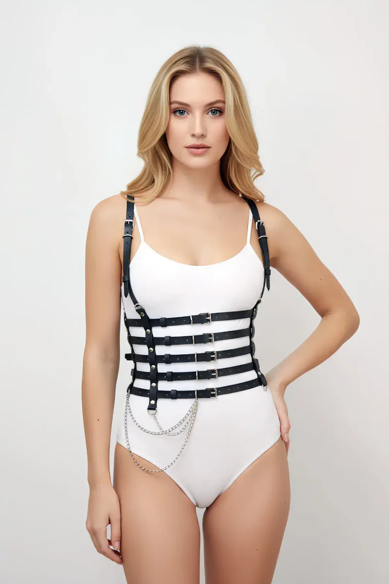 Black festival body harness with five