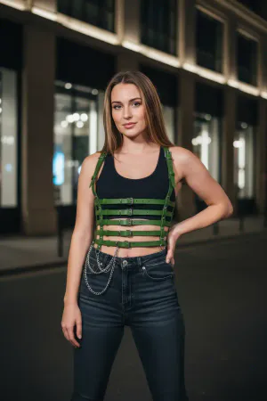 Khaki Faux Leather Multi-Buckle Body Harness Women Street Style