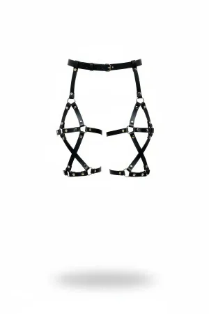 Black Faux Leather Thigh Harness with Adjustable Straps and Silver O-Rings