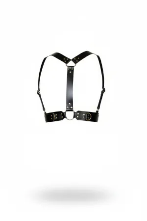 Black Faux Leather Chest Harness Women O-Ring Detail Adjustable Straps