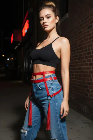 Kırmızı Kadın Kemer Püskül Detaylı Halka Tokalı - APFT645