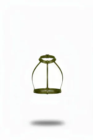 Khaki Faux Leather Chest Harness with Choker Detail Adjustable Straps