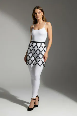 Siyah Etek Deri Kafes Desenli Halka Detaylı Etek Mini Etek - APFT694