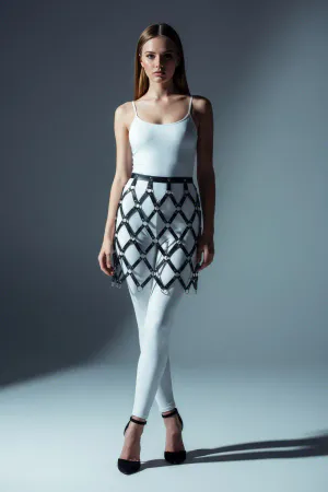 Siyah Etek Deri Kafes Desenli Halka Detaylı Etek Mini Etek - APFT694