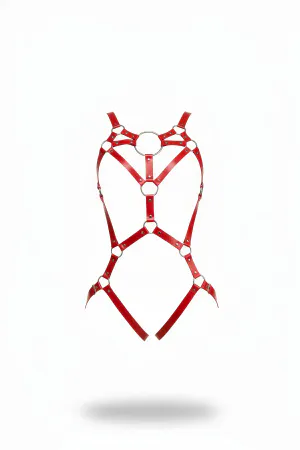 Kırmızı Body Harness Suni Deri Halka Detaylı Ayarlanabilir - APFT706