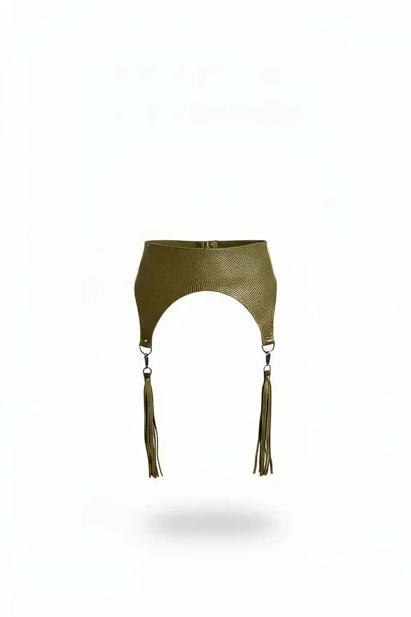 Olive Green Faux Leather Waist Harness with Detachable Tassels