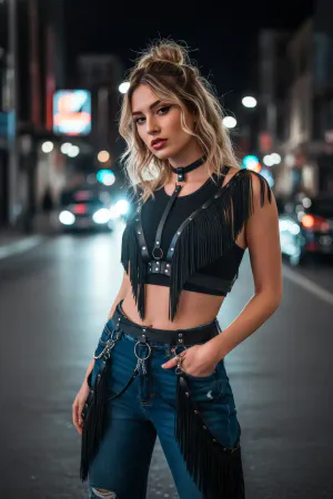 Siyah Kadın Kemer Saçak Detaylı Zincirli Bel Aksesuarı - APFT768