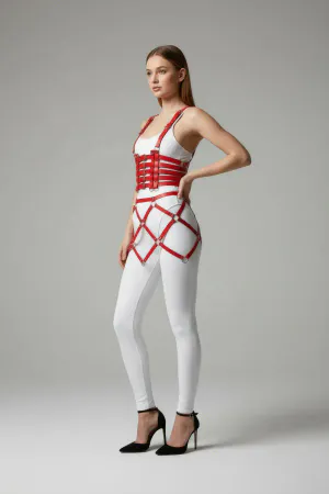 Kırmızı Etek Deri Tokalı Bel Korsesi - APFT785