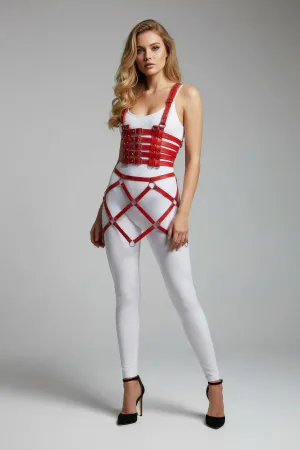 Kırmızı Etek Deri Tokalı Bel Korsesi - APFT785