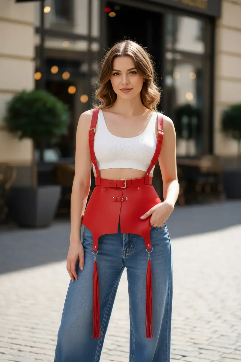 Street Style Red Peplum Harness