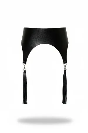 Black Faux Leather Wide Waist Cinch Detachable Tassels