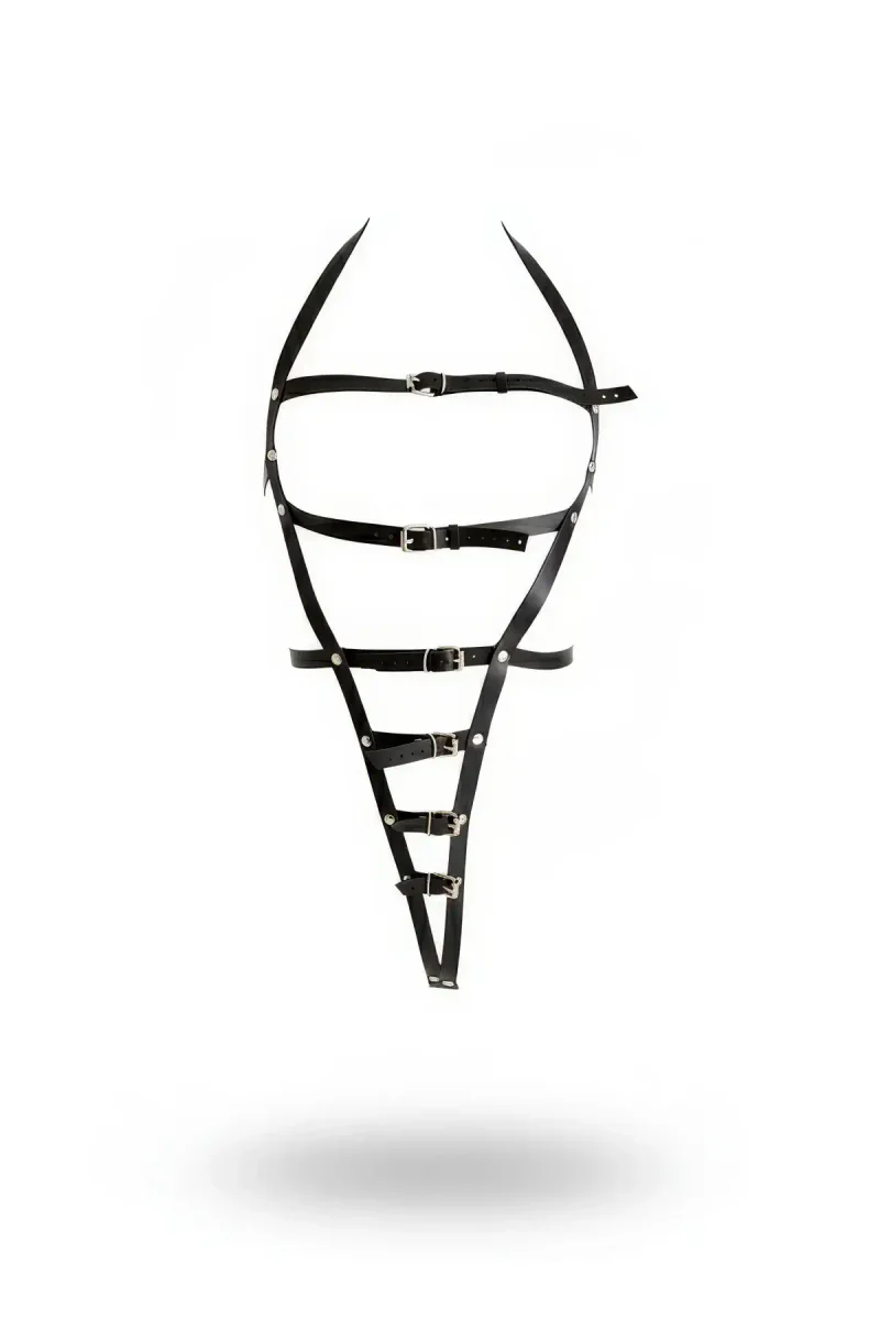 Black Faux Leather Full Body Harness Women Adjustable Straps O-Ring Hardware