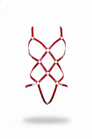 Kırmızı Body Harness Deri Kafes Yapılı O Halka Detaylı - APFT811