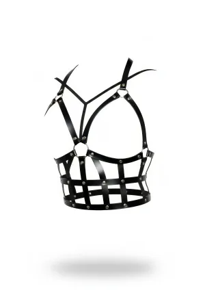 Black Faux Leather Studded Cage Harness Bustier Top