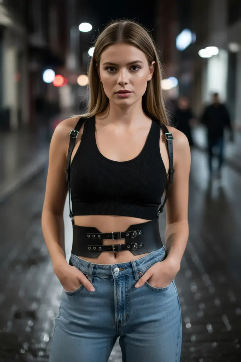 Womens Body Harness Style Belt Black