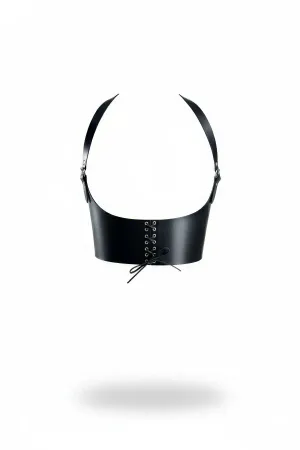 Black Faux Leather Underbust Corset Harness Wide Shoulder Straps Lace-Up Back