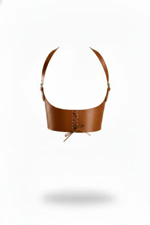 Brown Faux Leather Underbust Harness Women Adjustable Straps