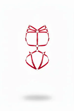 Red Faux Leather Body Harness with O-Rings