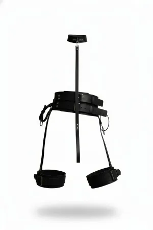 Black Faux Leather Harness Set with Neck Collar and Leg Cuffs