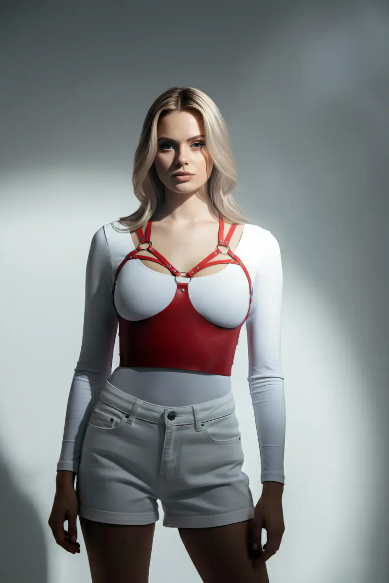 Red Vegan Leather Harness Front View