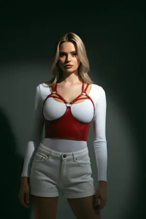 Kırmızı Kadın Kemer Deri Korse Tipi Vücut Aksesuarı - APFT872