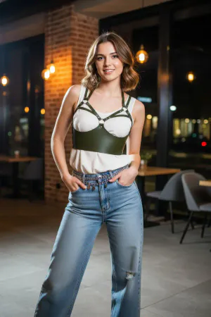 Siyah Kadın Kemer Zımba Detaylı Geniş Korse Tipi - APFT872