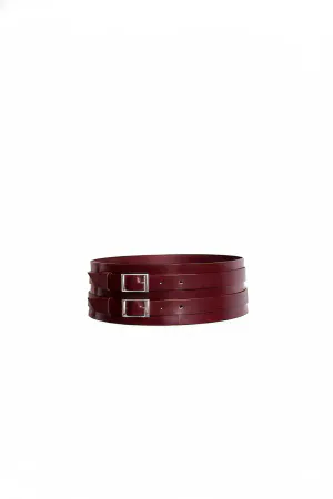 Dark Red Faux Leather Wide Waist Belt Double Buckle
