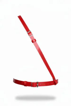Red Asymmetric Single Strap Faux Leather Body Harness Adjustable Silver Buckles