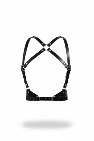 Black Faux Leather Chest Harness Underbust Band Adjustable Straps