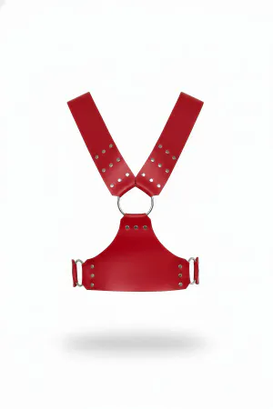 Red Faux Leather Studded Chest Harness Silver O-Ring Hardware