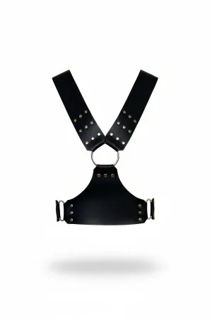 Black Studded Faux Leather Y-Back Chest Harness with Central O-Ring