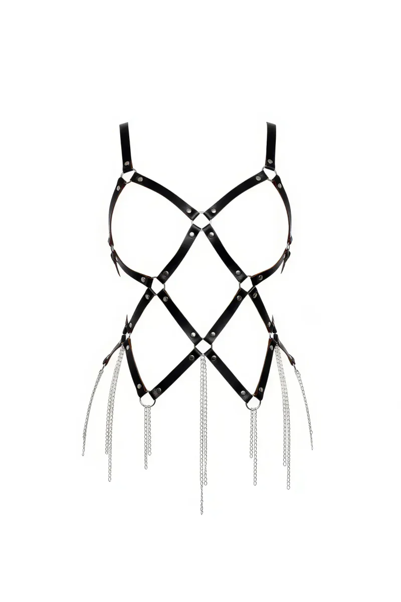 Siyah Body Harness Zincir Detaylı Deri Gövde Aksesuarı - APFT950