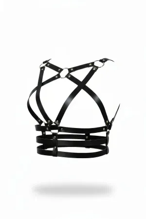 Black Faux Leather Caged Underbust Body Harness with Criss-Cross Straps