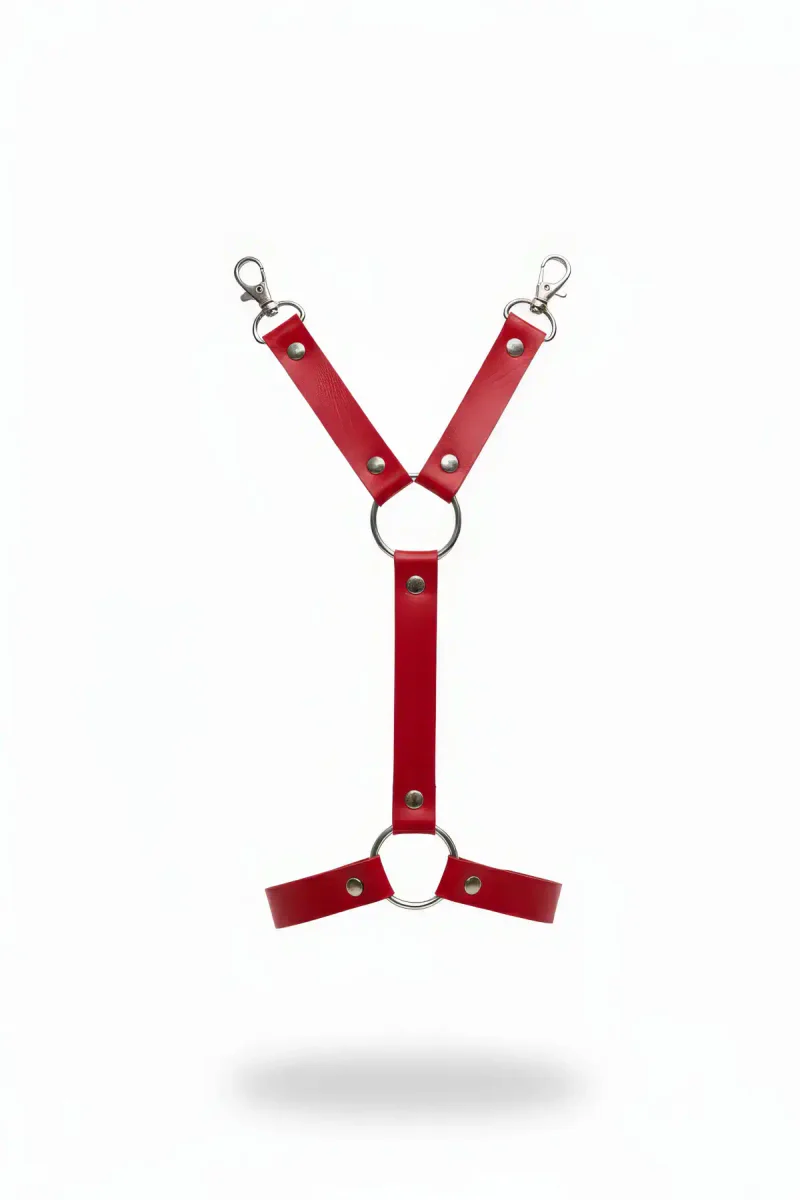 Kırmızı Jartiyer Harness Deri Metal Halkalı Vücut Aksesuarı - APFT962