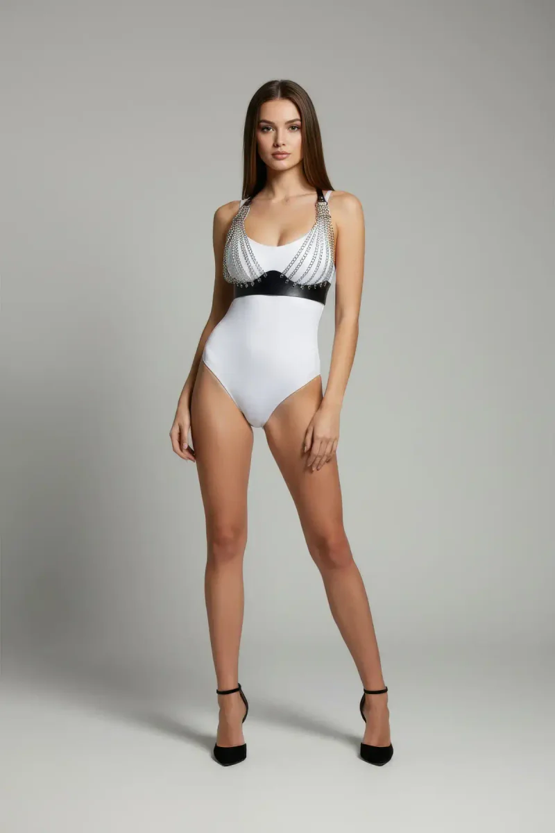 Silver Chain Harness Top Front View Wide Under