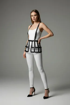 Siyah Etek Deri Kafes Detaylı Etek Yüksek Bel Etek - APFT983