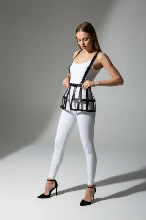 Siyah Etek Deri Kafes Detaylı Etek Yüksek Bel Etek - APFT983