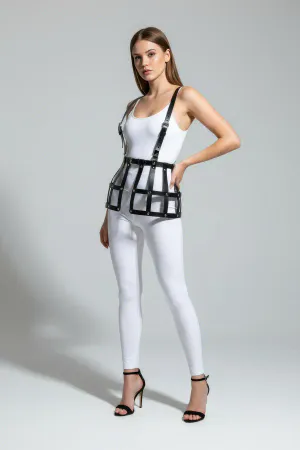 Siyah Etek Deri Kafes Detaylı Etek Yüksek Bel Etek - APFT983