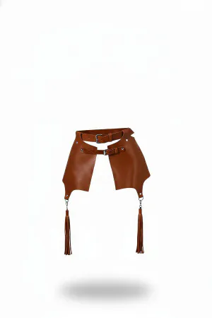 Tan Faux Leather Waist Harness with Tassels and Buckles