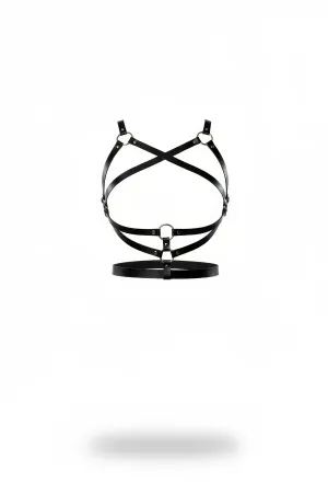 Black Faux Leather Criss-Cross Chest Harness with Wide Waist Strap