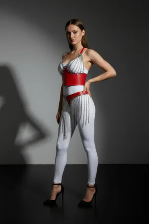 Kırmızı Etek Zincir Detaylı Etek Suni Deri Etek Vücut Aksesuarı - APFT994