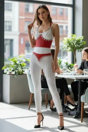 Kırmızı Etek Zincir Detaylı Etek Suni Deri Etek Vücut Aksesuarı - APFT994