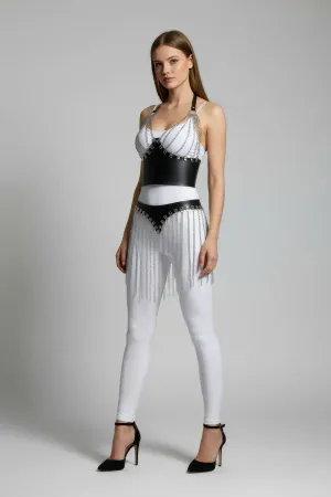 Siyah Etek Deri Korse Tipi Zincir Saçaklı - APFT994