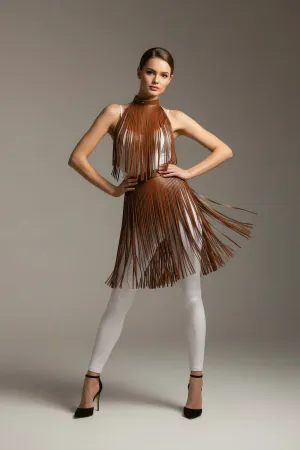 Kahverengi Etek Püskül Detaylı Etek Yüksek Bel Etek - APFT997