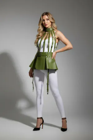 Haki Etek Suni Deri Etek Peplum Yüksek Bel Etek - APFT998